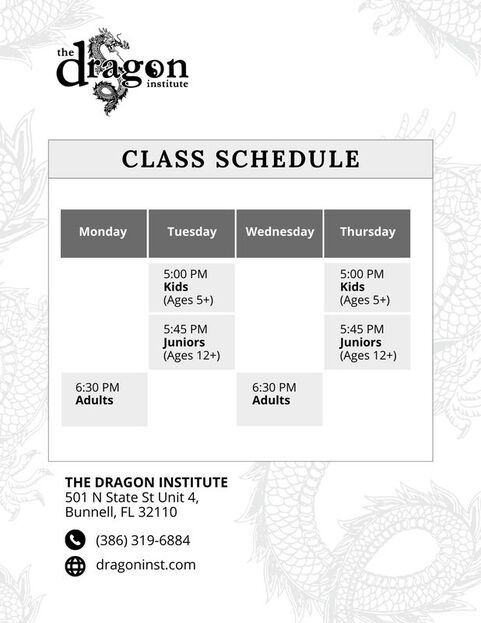 Palm Coast Martial Arts Class Schedule